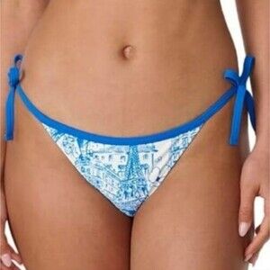 Karl Lagerfeld Paris Women's Tie Side Bikini Bottom French Blue Print Size Large